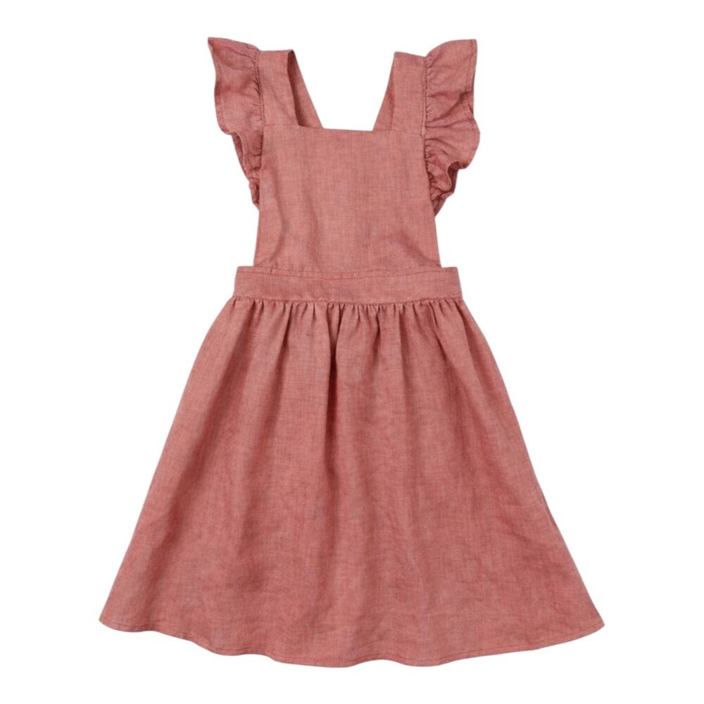Fin & Vince Mabel Linen Ruffle Strap Pinafore Dress Rose Size 6/7 Girls
